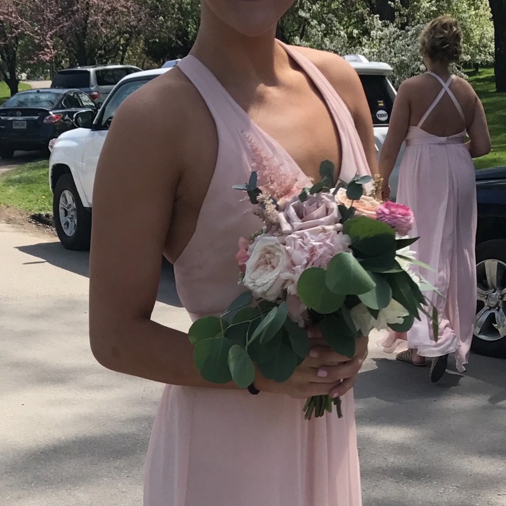 Pink Crepe Bridesmaids Dress with Satin Belt. White by Vera Wang